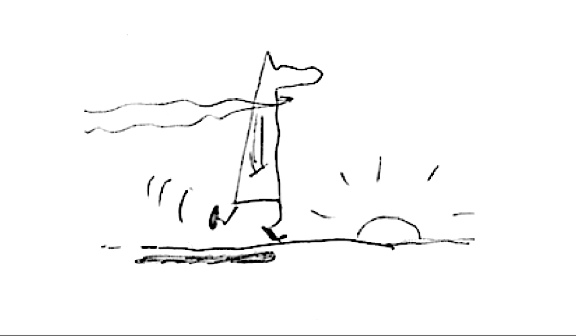 Title drawing — striding figure, by Heiner H. Hoier